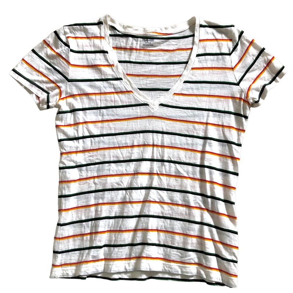 Madewell Women’s V-Neck Short Sleeve Rainbow Stripe T-Shirt, White Size XS - Picture 6 of 12